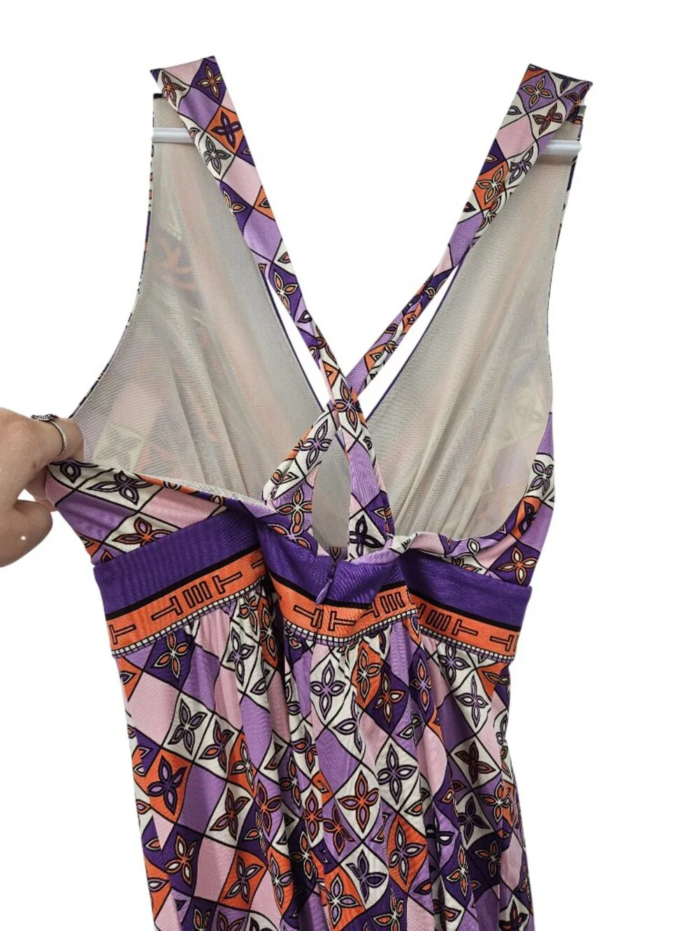 Tory Burch Geometric Silk Maxi Dress Purple Women's Size S Preppy Boho Summer